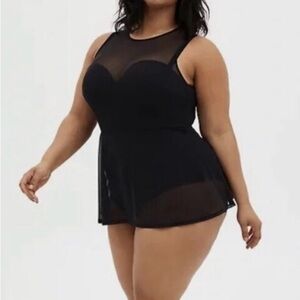Torrid Size 4 DD/F Mesh Peplum Swimsuit New Underwire Black Bathing Suit